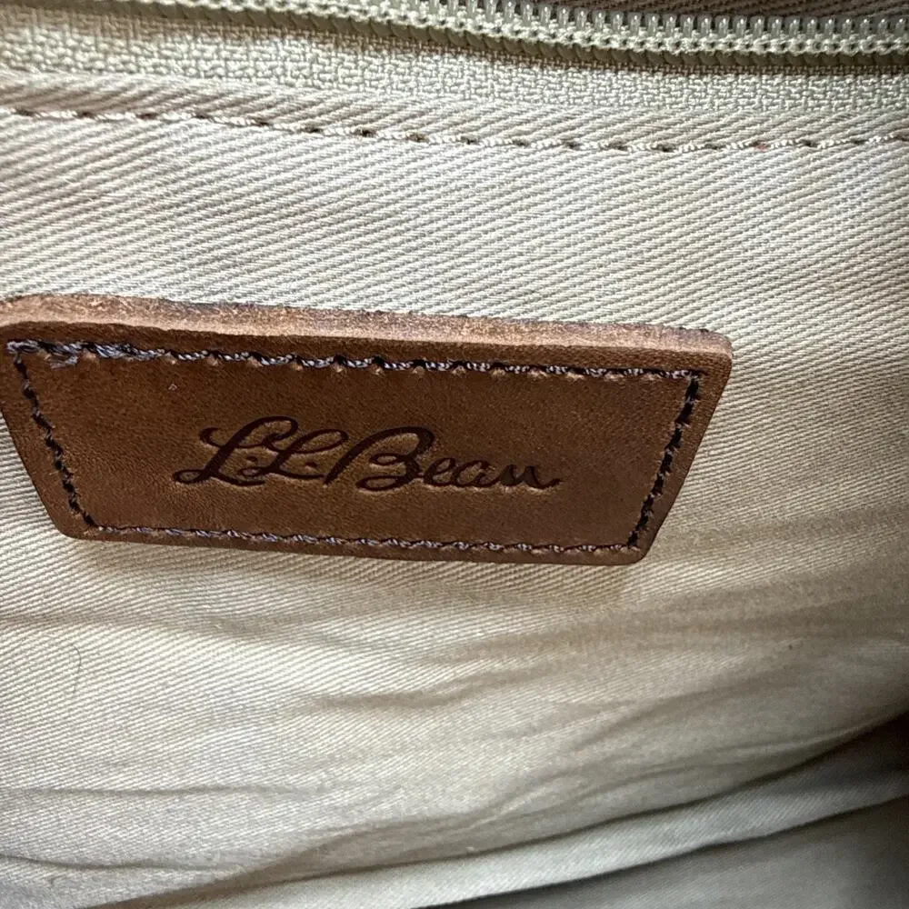 L.L. Bean Signature Cognac Brown Leather‎ Travel Duffle Weekender Canvas Lined